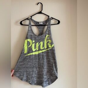 PINK Victoria’s Secret Gray and Neon Yellow Women's Tank Top.